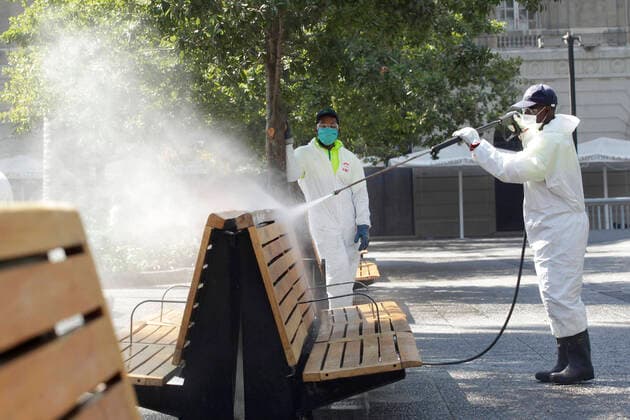 Santiago, 30 March 2020 Sanitation work in Plaza de Armas due to coronavirus emergency Sebastian Cisternas Aton Chile, Santiago Chile Aton 408580  Copyright: SEBASTIANxCISTERNAS ATONxCHILE.