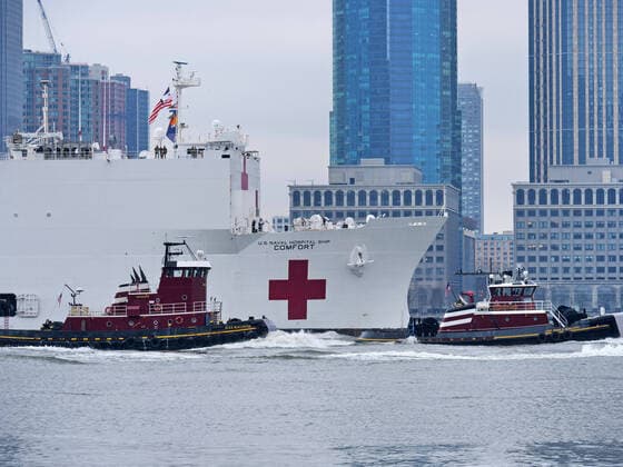 March 30, 2020, New York, New York, USA: The hospital ship USNS Comfort sailed up the Hudson River this morning to lend her medical staff and hospital beds to fight the Coronavirus in NYC. It is now docked at Pier 90. New York USA - ZUMAh156 20200330_znp_h156_003 Copyright: xMiloxHessx