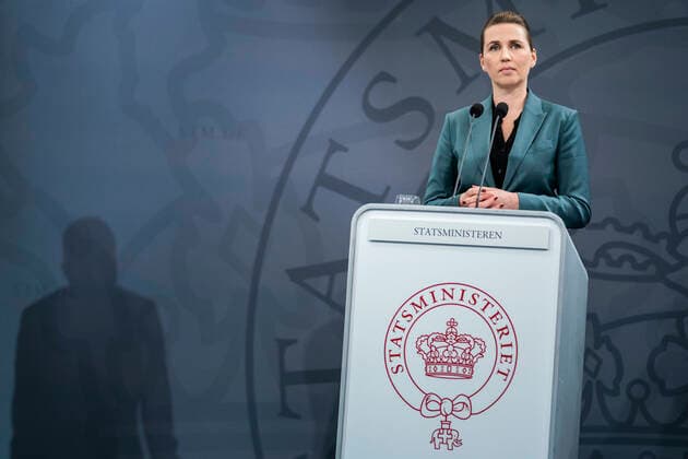 Prime Minister Mette Frederiksen S, Minister of Health Magnus Heunicke, Soeren Brostroem, Thorkild Fogde and Kaare Moelbak hold a press conference on COVID 19 in Denmark, in the Mirror Hall in the Prime Ministers Office on Monday, March 30, 2020,,  Copyright: MartinxSylvestx spdk20200330-192818-L