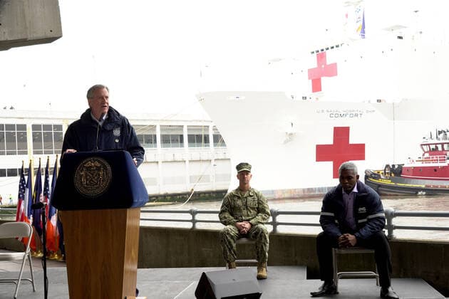 March 30, 2020, New York, New York, USA: Mayor BILL DE BLASIO holds press conference as the USNS Comfort Hospital Ship arrives in NYC,.Pier 90, NYC.March 30, 2020.Photos by , Photos Inc. New York USA - ZUMAms4_ 20200330_zaf_ms4_007 Copyright: xSoniaxMoskowitzx