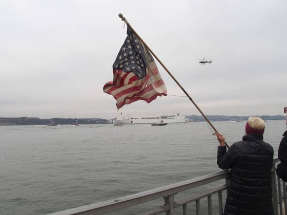 March 30, 2020, New York, New York, USA: The Hospital Ship USNS Comfort arrives in New York. USNS Comfort sail under the Verrazano Narrows bridge then proceeds to go past the Statue of Liberty to it s berth at pier 90 on the Westside of Manhattan New York USA - ZUMAct2_ 20200330_zaf_ct2_023 Copyright: xBrucexCotlerx