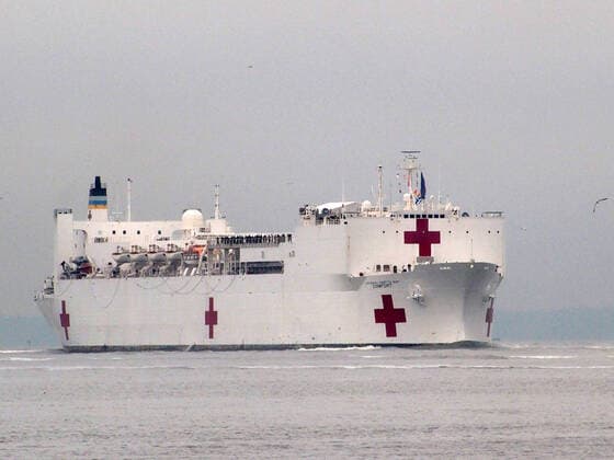 March 30, 2020, New York, New York, USA: The Hospital Ship USNS Comfort arrives in New York. USNS Comfort sail under the Verrazano Narrows bridge then proceeds to go past the Statue of Liberty to it s berth at pier 90 on the Westside of Manhattan New York USA - ZUMAct2_ 20200330_zaf_ct2_044 Copyright: xBrucexCotlerx
