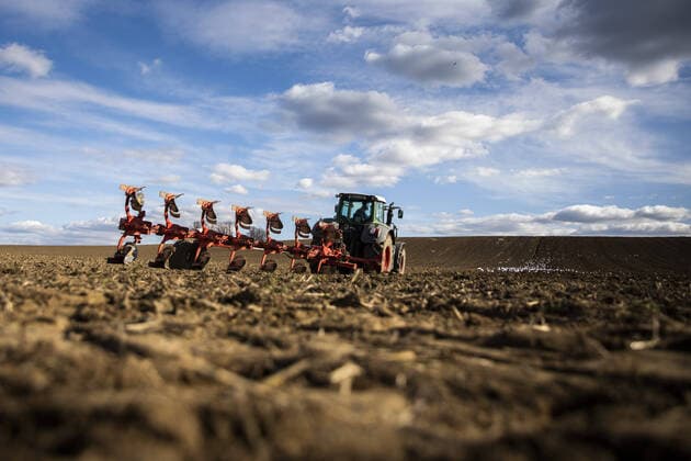 Moewen fliegen hinter einem Traktor, der ein Feld pfluegt in Diehsa, 30.03.2020. Diehsa Deutschland *** Moe flying behind a tractor ploughing a field in Diehsa, 30 03 2020 Diehsa Germany Copyright: xFlorianxGaertner photothek.netx