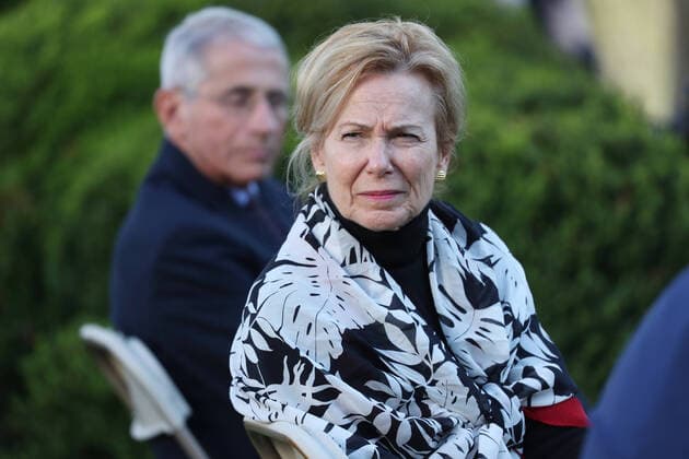 Coronavirus response coordinator Deborah Birx (R) and Anthony Fauci, director of the National Institute of Allergy and Infectious Diseases (L) listen as US President Donald J. Trump speaks during the Coronavirus Task Force press briefing on the coronavirus and COVID-19 pandemic, in the Rose Garden at the White House, in Washington, DC, USA, 30 March 2020. Copyright: xMichaelxReynoldsx