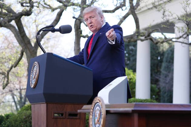 US President Donald J. Trump speaks during the Coronavirus Task Force press briefing on the coronavirus and COVID-19 pandemic, in the Rose Garden at the White House, in Washington, DC, USA, 30 March 2020. Copyright: xMichaelxReynoldsx