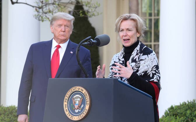 US President Donald J. Trump listens as Coronavirus response coordinator Deborah Birx speaks during the Coronavirus Task Force press briefing on the coronavirus and COVID-19 pandemic, in the Rose Garden at the White House, in Washington, DC, USA, 30 March 2020. Copyright: xMichaelxReynoldsx