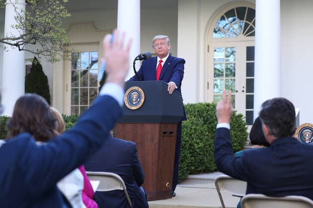 US President Donald J. Trump speaks during the Coronavirus Task Force press briefing on the coronavirus and COVID-19 pandemic, in the Rose Garden at the White House, in Washington, DC, USA, 30 March 2020. Copyright: xMichaelxReynoldsx
