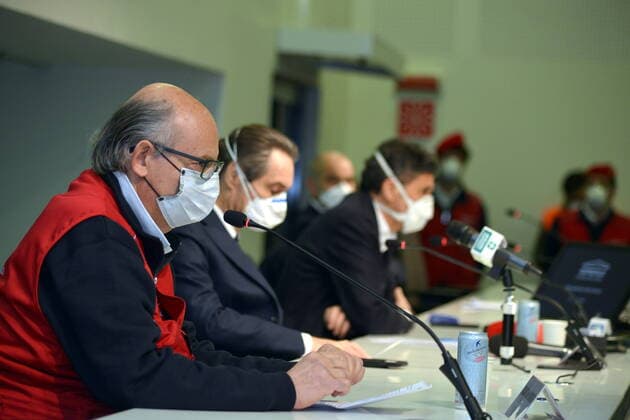Milan, press conference and official presentation of the hospital in Fiera al Portello, for coronavirus patients, Solaro del Borgo, pre Bertolaso representative, Attilio Fontana, Enrico Pazzali (Maurizio Maule Fotogramma, Milan - 2020-03-31) p.s. la foto e utilizzabile nel rispetto del contesto in cui e stata scattata, e senza intento diffamatorio del decoro delle persone rappresentate  Copyright: xMaurizioxMaulex xFOTOGRAMMAx
