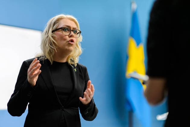 200331 Lena Hallengren, Minister for Health and Social Affairs of Sweden, speaks with media after a press conference with the government of Sweden regarding the coronavirus, covid 19, on March 31, 2020 in Stockholm,  Copyright: MAXIMxTHORE 47107586st