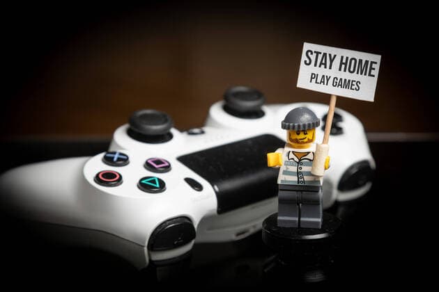LEGO figures with stay home sign - Zagreb, Croatia 31.03.2020., Zagreb, Croatia - LEGO figures with signs that say stay home-play games DavorxPuklavec PIXSELL