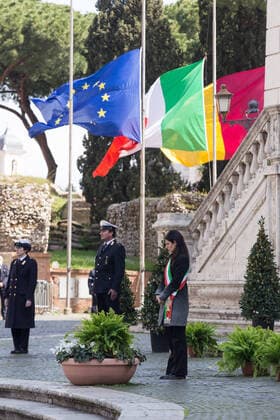 Mayor of Rome, Virginia Raggi, in Piazza del Campidoglio, recalled victims of Covid 19 pandemic with a minute s silence Photo by Matteo Nardone Pacific Press Rome Virginia Raggi remembers victims of Covid 19