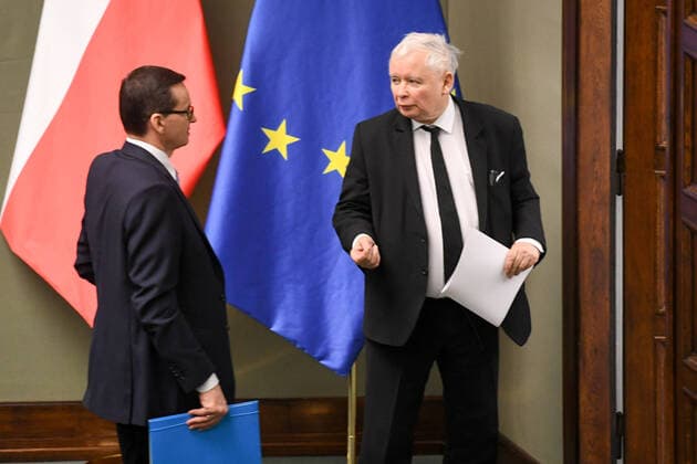9th Special Sitting of Polish Sejm during the coronavirus outbreak Mateusz Morawiecki, Jaroslaw Kaczynski 9th Special Sitting of Polish Sejm during the coronavirus outbreak on March 31, 2020 in Warsaw, Poland. EN_01422587_0181 