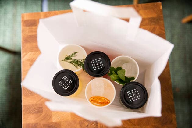 Cocktails are ready for delivery in the bar in the Jar in Berlin Kreuzberg on 31 March 2
