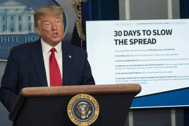 President Donald Trump delivers remarks during a news briefing by members of the Coronavirus Task Force on the COVID-19 pandemic, at the White House in Washington, D.C. on Tuesday, March 31, 2020.  WAX20200331305 ChrisxKleponis