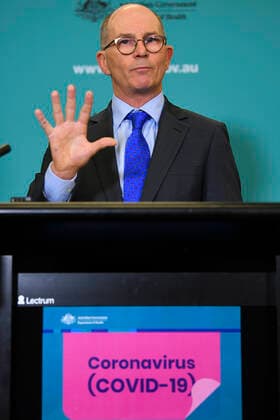 PAUL KELLY CORONAVIRUS UPDATE, Deputy Chief Medical Officer Professor Paul Kelly speaks to the media during a press conference at the Australian Department of Health in Canberra, Wednesday, April 1, 2020. ( NO ARCHIVING, EDITORIAL USE ONLY, NO USE IN BOOKS WITHOUT CONSENT CANBERRA ACT AUSTRALIA  Copyright: xLUKASxCOCHx 20200401001461163225