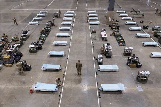 March 31, 2020, Seattle, Washington, U.S: Overview of the field hospital in CenturyLink Field Event Center. Soldiers from the 627th Army Hospital at Fort Carson, Colorado are deploying a field hospital for non-COVID-19 cases that will house 150 beds when completed. Seattle USA - ZUMAg235 20200331_zap_g235_010 Copyright: xPaulxChristianxGordonx