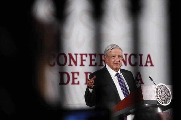 The President of Mexico, Andres Manuel Lopez Obrador, participates this Wednesday, during a morning press conference at the National Palace, in Mexico City, Mexico 1 April 2020. The president of Mexico, Andres Manuel Lopez Obrador, revealed on Wednesday that he is looking to find a new location for the construction of the Constellation Brands brewery, whose works in Mexicali were suspended after a controversial citizen consultation. Mexico studies new location for canceled US brewer !ACHTUNG: NUR REDAKTIONELLE NUTZUNG!  Copyright: xJoséxMéndezx MEX8673 20200401-637213607469543592