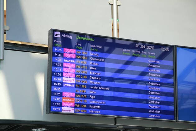 01 04 2020 Dortmund The corona crisis is intensifying The federal and state governments are issuing comprehensive guidelines Dortmund citizens are also experiencing severe restrictions in all areas of life The terminal at Dortmund Airport is yawning empty All flights on the display board have been cancelled There are only a few flights left