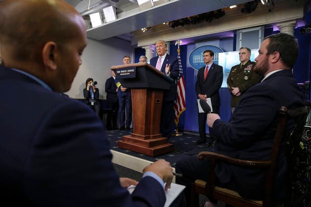 April 1, 2020, Washington, District of Columbia, USA: United States President Donald J. Trump speaks during a daily briefing on the novel coronavirus, COVID-19 with members of the coronavirus task force in the Brady Press Briefing Room of the White House on April 1, 2020 in Washington, DC Washington USA - ZUMAs152 20200401_zaa_s152_050 Copyright: xOliverxContrerasx