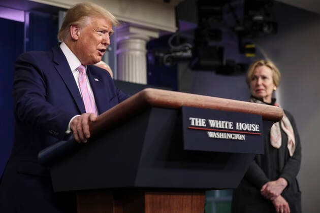 United States President Donald J. Trump speaks during a daily briefing on the novel coronavirus, COVID-19 with members of the coronavirus task force in the Brady Press Briefing Room of the White House on April 1, 2020 in Washington, DC. Copyright: xOliverxContrerasx
