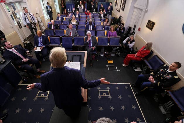 April 1, 2020, Washington, District of Columbia, USA: United States President Donald J. Trump speaks during the daily briefing on the novel coronavirus, COVID-19, in the Brady Press Briefing Room of the White House on April 1, 2020 in Washington, DC Washington USA - ZUMAs152 20200401_zaa_s152_074 Copyright: xOliverxContrerasx