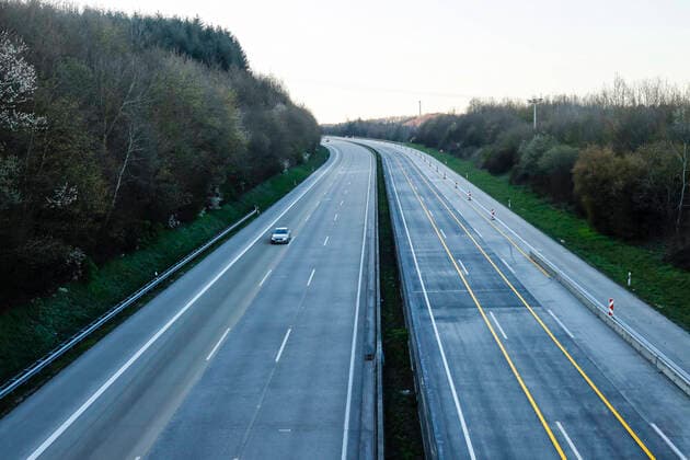 01 04 2020, Neustadt Wied, Rhineland-Palatinate, Germany Corona crisis, little traffic on the A3 motorway Neustadt Rheinland Pfalz Germany
