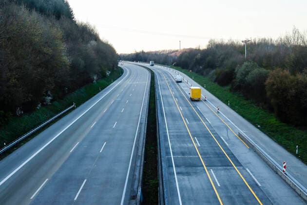 01 04 2020, Neustadt Wied, Rhineland-Palatinate, Germany Corona crisis, little traffic on the A3 motorway Neustadt Rheinland Pfalz Germany