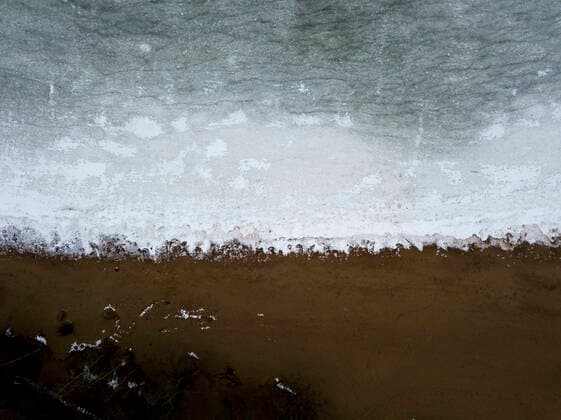Russia, Sestroretsk, Aerial view of frozen shore of Gulf of Finland  KNTF04444