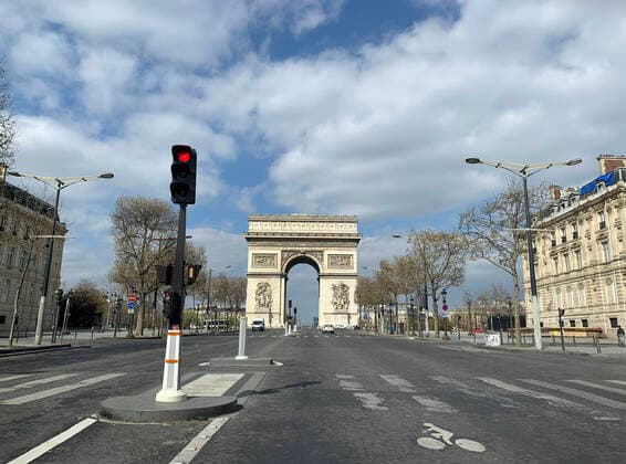 (200402) -- PARIS, April 2, 2020 -- Photo taken on April 2, 2020 shows the empty Champs-Elysees in Paris, France. The number of confirmed COVID-19 cases worldwide has risen above 1 million, according to a new tally from Johns Hopkins University on Thursday. ) FRANCE-PARIS-COVID-19-WORLDWIDE CASES-ONE MILLION TangxJi 