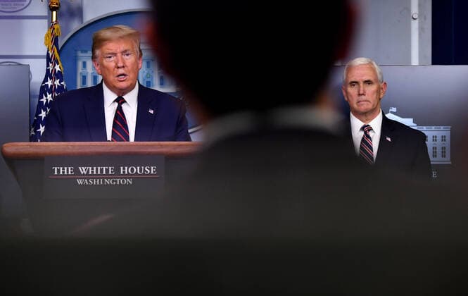 United States President Donald J. Trump, joined by US Vice President Mike Pence delivers remarks at a Coronavirus briefing at the White House on Thursday, April 2, 2020 in Washington, DC. Due to the COVID-19 pandemic, at least 5,700 people have died in the United States with more than 200,000 infected. More than 10 million people have lost their jobs in the U.S. in the past two weeks. Copyright: xKevinxDietschx