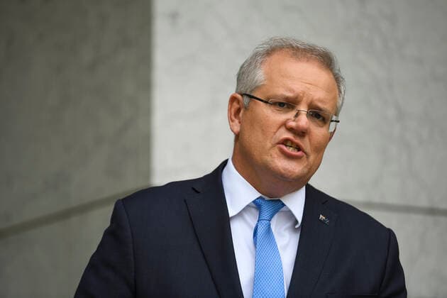 SCOTT MORRISON CORONAVIRUS UPDATE, Australian Prime Minister Scott Morrison speaks to the media during a press conference at Parliament House in Canberra, Friday, April 3, 2020. ( NO ARCHIVING, EDITORIAL USE ONLY, NO USE IN BOOKS WITHOUT CONSENT CANBERRA ACT AUSTRALIA  Copyright: xLUKASxCOCHx 20200403001461581342