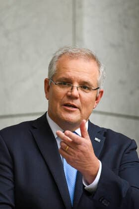 SCOTT MORRISON CORONAVIRUS UPDATE, Australian Prime Minister Scott Morrison speaks to the media during a press conference at Parliament House in Canberra, Friday, April 3, 2020. ( NO ARCHIVING, EDITORIAL USE ONLY, NO USE IN BOOKS WITHOUT CONSENT CANBERRA ACT AUSTRALIA  Copyright: xLUKASxCOCHx 20200403001461581988