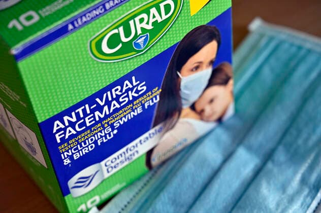 April 2, 2020 - Las Vegas, Nevada, U.S. - A box of Curad anti-viral face masks is displayed on April 2, 2020, in Las Vegas, Nevada. President Donald Trump said Thursday his administration will soon release nationwide recommendations on wearing face masks after initially telling Americans they weren t necessary to prevent the spread of coronavirus. Las Vegas USA - ZUMAbk3_ 20200402_zaf_bk3_009 Copyright: xDavidxBeckerx