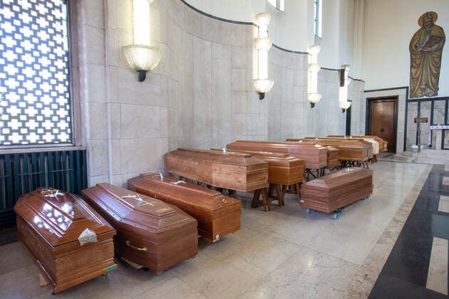 Milan, Coronavirus Covid emergency 19, due to the high number of deaths due to Covid at Niguarda hospital it is no longer known where to put the coffins were therefore laid inside the hospital chapel (Massimo Alberico Fotogramma, Milan - 2020-04-03) p.s. la foto e utilizzabile nel rispetto del contesto in cui e stata scattata, e senza intento diffamatorio del decoro delle persone rappresentate  Copyright: xMassimoxAlbericox xFOTOGRAMMAx