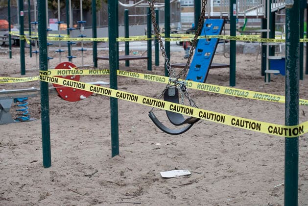 April 3, 2020: A playground wrapped in caution tape after Toronto Mayor John Tory ordered the closure of all parks to prevent the spread of COVID-19. - ZUMAc232 20200403_zip_c232_010 Copyright: xGilesxCampbellx