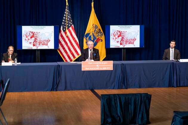 April 3, 2020, Trenton, NJ, U.S: April 3, 2020 - Trenton, NJ, United States: New Jersey Governor PHIL MURPHY (D) speaking at a Coronavirus press briefing. Trenton U.S. - ZUMAb161 20200403_zap_b161_004 Copyright: xMichaelxBrochsteinx