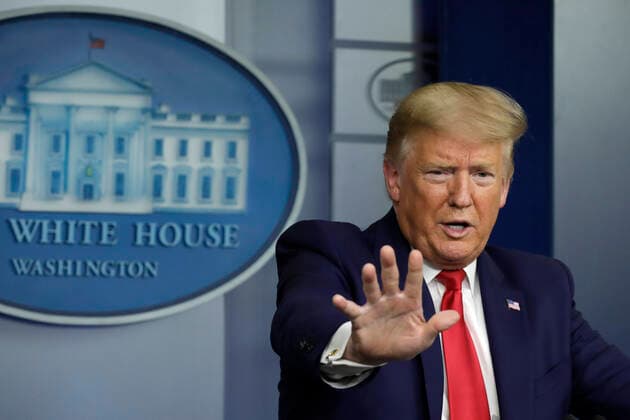 April 3, 2020, Washington, District of Columbia, USA: United States President Donald J. Trump speaks at a press briefing on the COVID-19 pandemic with members of the Coronavirus Task Force at the White House in Washington on April 3, 2020. .Credit: Pool via CNP Washington USA - ZUMAs152 20200403_zaa_s152_064 Copyright: xYurixGripasx