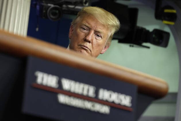 U.S. President Donald Trump speaks at a press briefing on the COVID-19 pandemic with members of the Coronavirus Task Force at the White House in Washington, DC on Friday, April 3, 2020.  WAX20200403224 YURIxGRIPAS