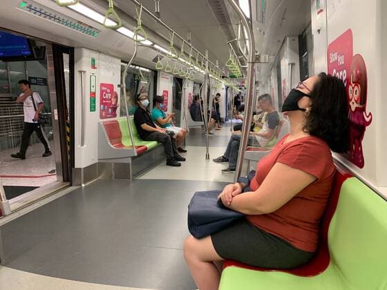 The downtown line MRT is almost empty on a Saturday morning after the Singapore government announced tighter restrictions to fight the spread of the COVID-19 virus in Singapore on April 4, 2020.  (125033595)