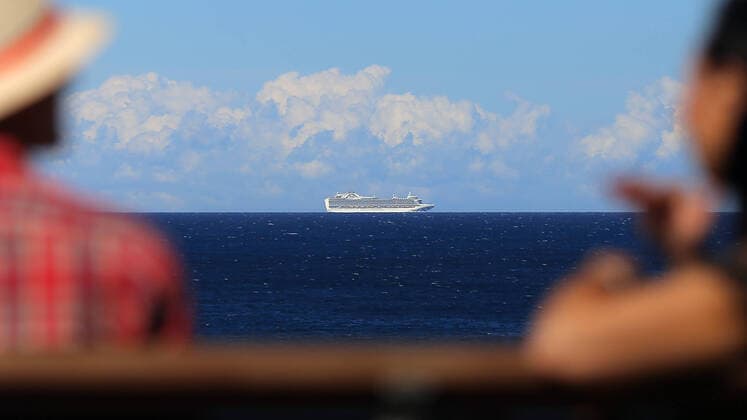 AUSTRALIA CORONAVIRUS COVID-19, The Ruby Princess cruise ship sails off the coast of Sydney, Saturday, April 4, 2020. A total of 622 passengers on board the Ruby Princess have tested positive for COVID-19 including 342 residing in NSW. ( NO ARCHIVING, EDITORIAL USE ONLY, NO USE IN BOOKS WITHOUT CONSENT SYDNEY NSW AUSTRALIA  Copyright: xSTEVENxSAPHOREx 20200404001461746134