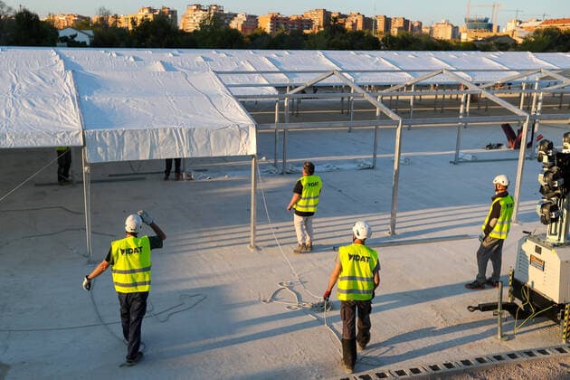 April 3, 2020, Valencia, VALENCIA, SPAIN: Illustration, Views of the progress of the works in the Field Hospital in Valencia during the third week after the Government declared the state of alarm in Spain and recommended people to stay at home to fight coronavirus COVID-19 on April 3, 2020 in Valencia, Spain Valencia SPAIN - ZUMAa181 20200403_zaa_a181_024 Copyright: xIvanxTerronx
