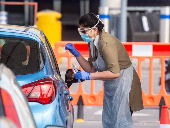. 04 04 2020. London, United Kingdom. A drive-through testing facility for NHS staff only in the car park of IKEA Wembley. Coronavirus testing for NHS staff. IKEA Wembley.  xMarkxThomasx xi-Imagesx IIM-20987-0001