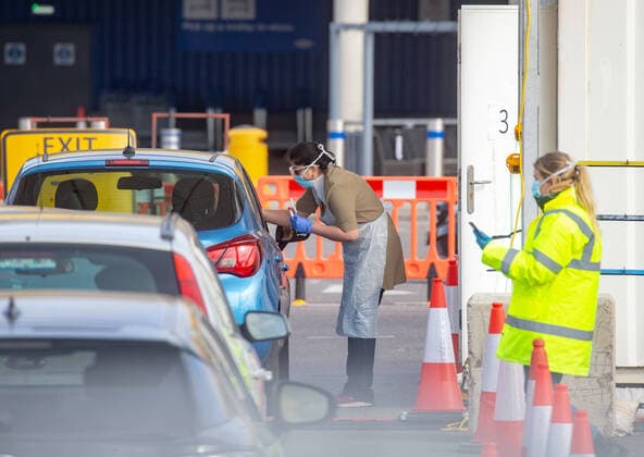 . 04 04 2020. London, United Kingdom. A drive-through testing facility for NHS staff only in the car park of IKEA Wembley. Coronavirus testing for NHS staff. IKEA Wembley.  xMarkxThomasx xi-Imagesx IIM-20987-0005
