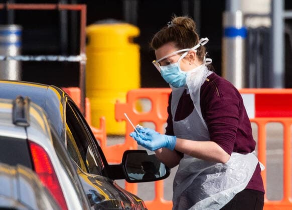 . 04 04 2020. London, United Kingdom. A drive-through testing facility for NHS staff only in the car park of IKEA Wembley. Coronavirus testing for NHS staff. IKEA Wembley.  xMarkxThomasx xi-Imagesx IIM-20987-0009