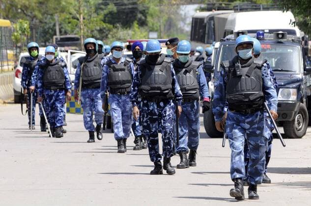 NOIDA, INDIA - APRIL 3: Rapid Action Force (RAF) conducts a flag march on day ten of the 21-day nationwide lockdown to curb the spread of coronavirus, at Sector 16, on April 3, 2020 in New Delhi, India. (Photo by Sunil Ghosh Hindustan Times) India Goes Into 21 Day Lockdown Due To Coronavirus COVID 19