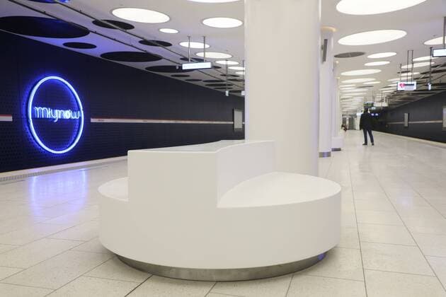 Three new underground station open in Warsaw Three new underground stations have been opened during the coronavirus outbreak on April 04, 2020 in Warsaw, Poland Pictured: Mlynow Underground Station EN_01423401_0075 