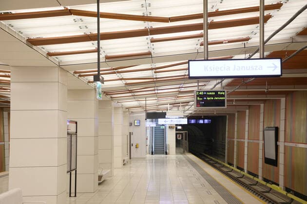 Three new underground station open in Warsaw Three new underground stations have been opened during the coronavirus outbreak on April 04, 2020 in Warsaw, Poland Pictured: Plocka Underground Station EN_01423401_0093 