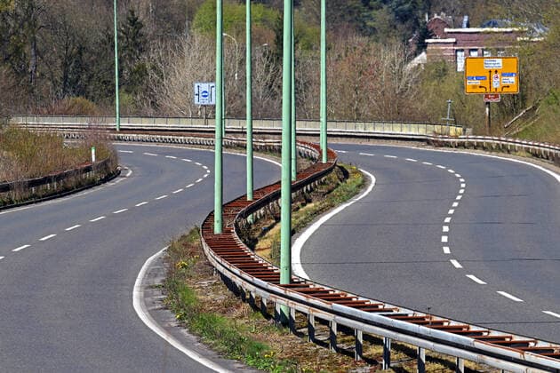 Standstill due to the corona virus There are hardly any or no cars on the otherwise heavily frequented streets such as the four-lane Marie Juchacz Street in Essen Essen North Rhine-Westphalia Germany Marie Juchacz Street