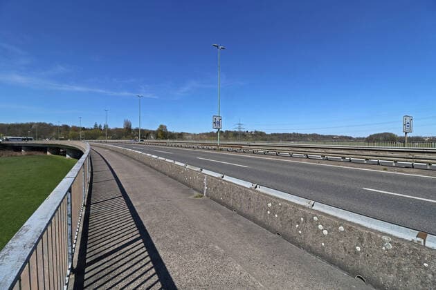 Standstill due to the corona virus There are hardly any or no cars on the otherwise heavily frequented streets such as the four-lane Marie Juchacz Street in Essen Essen North Rhine-Westphalia Germany Marie Juchacz Street
