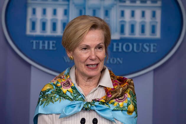 April 4, 2020, Washington, District of Columbia, USA: Dr. Deborah L. Birx, White House Coronavirus Response Coordinator, speaks at the coronavirus briefing at the White House Washington, D.C., U.S., on Saturday, April 4, 2020. New York s death toll from coronavirus on Saturday surpassed 3,500 as confirmed cases rose to 113,704, bringing the U.S. total to more than 7,700 fatalities and 287,000 cases. .Credit: Pool via CNP Washington USA - ZUMAs152 20200404_zaa_s152_033 Copyright: xTasosxKatopodisx